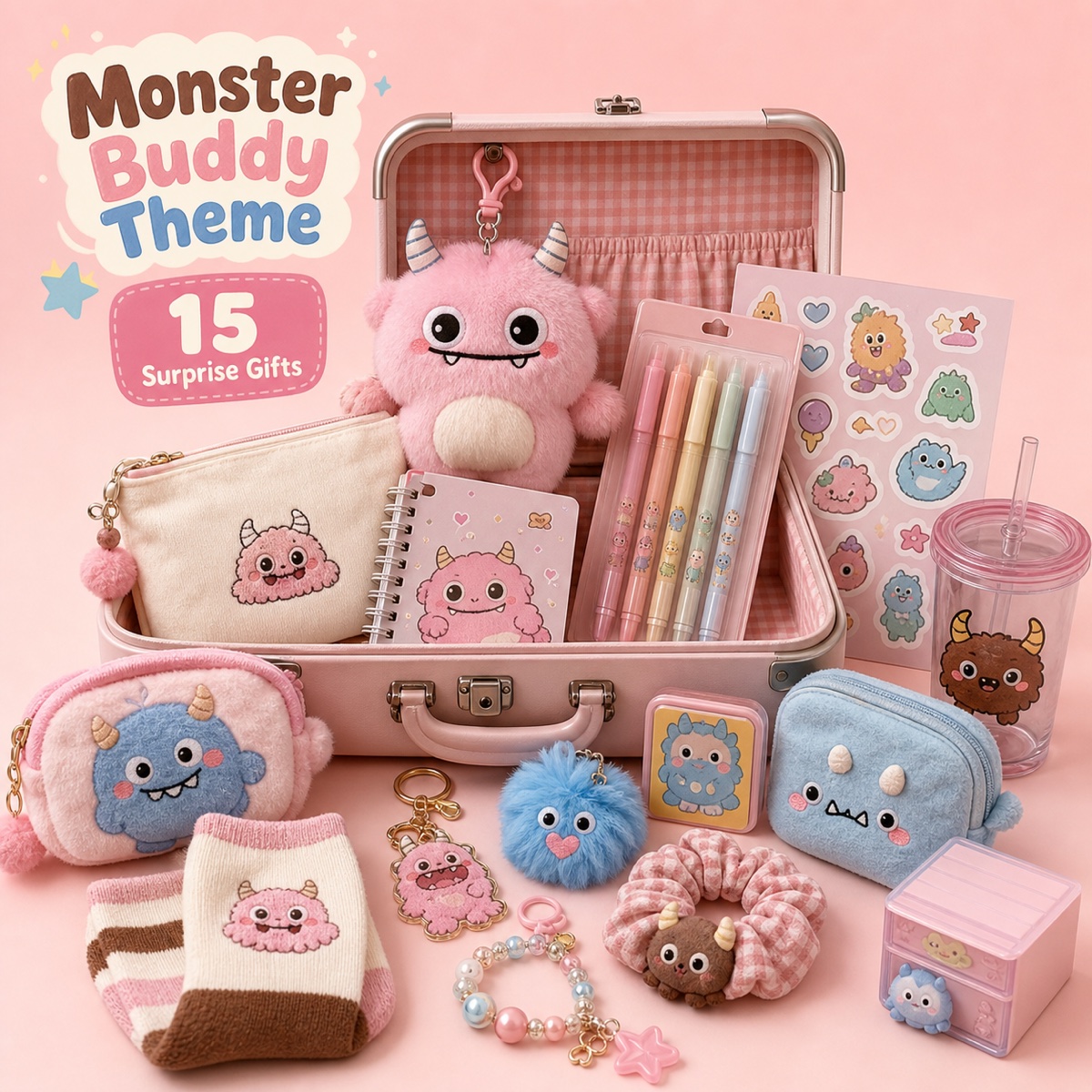 monster buddy theme mystery suitcase blind box – 15 random surprise gifts monster buddy theme mystery suitcase blind box – 15 random surprise gifts