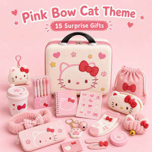 pink bow cat theme suitcase product